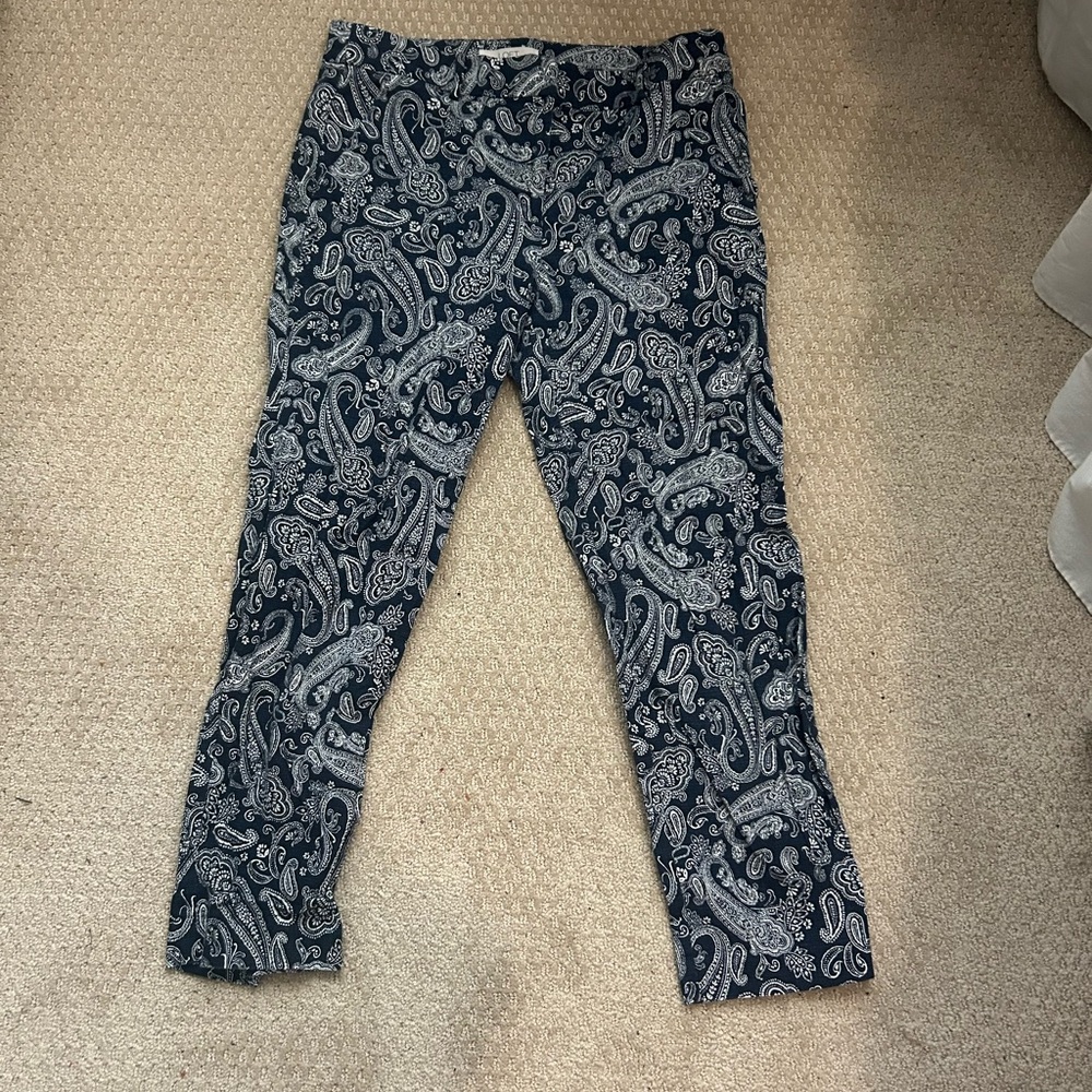 LOFT Navy and White Paisley Pants